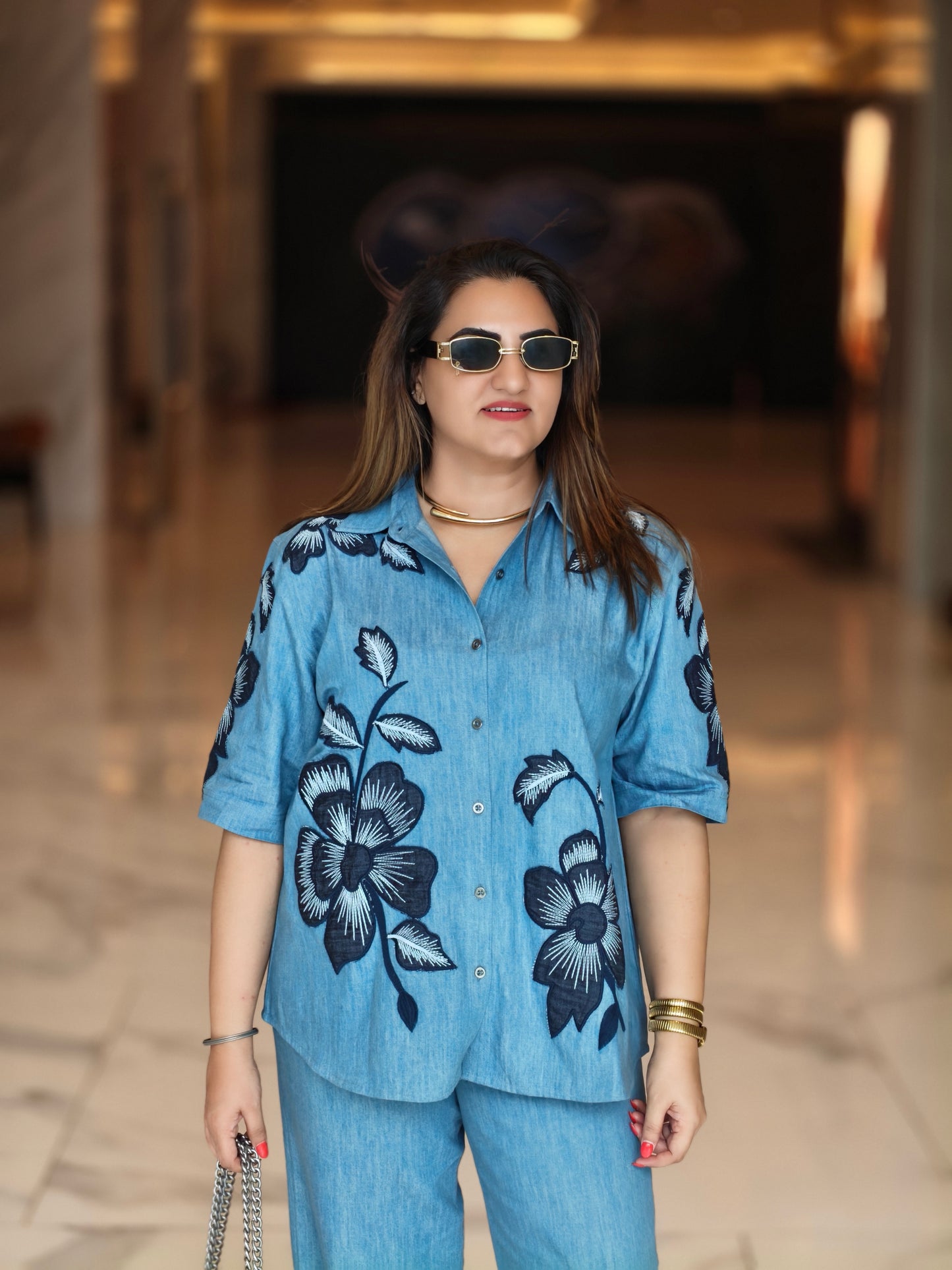 BIG FLOWER DENIM SET