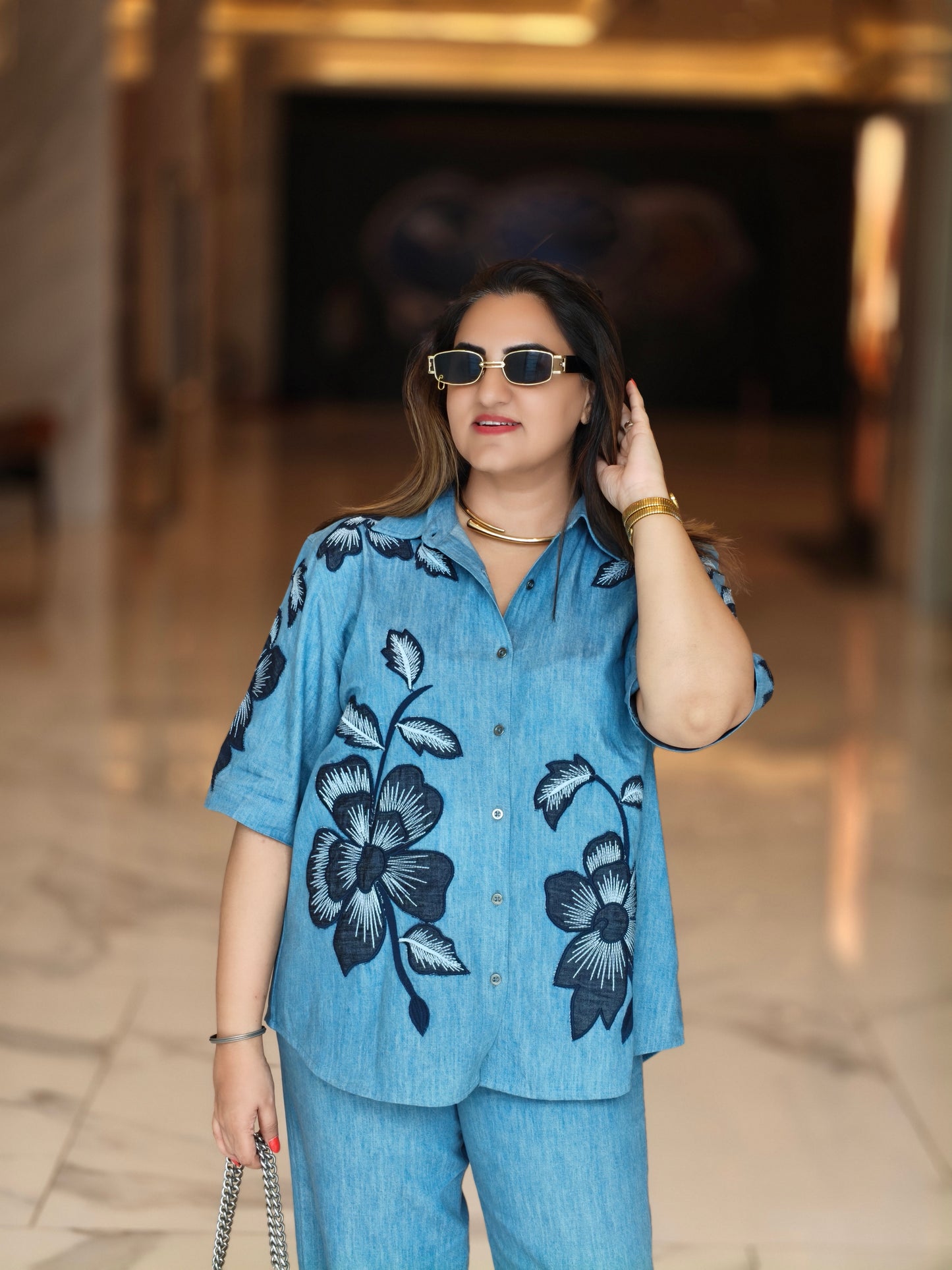 BIG FLOWER DENIM SET