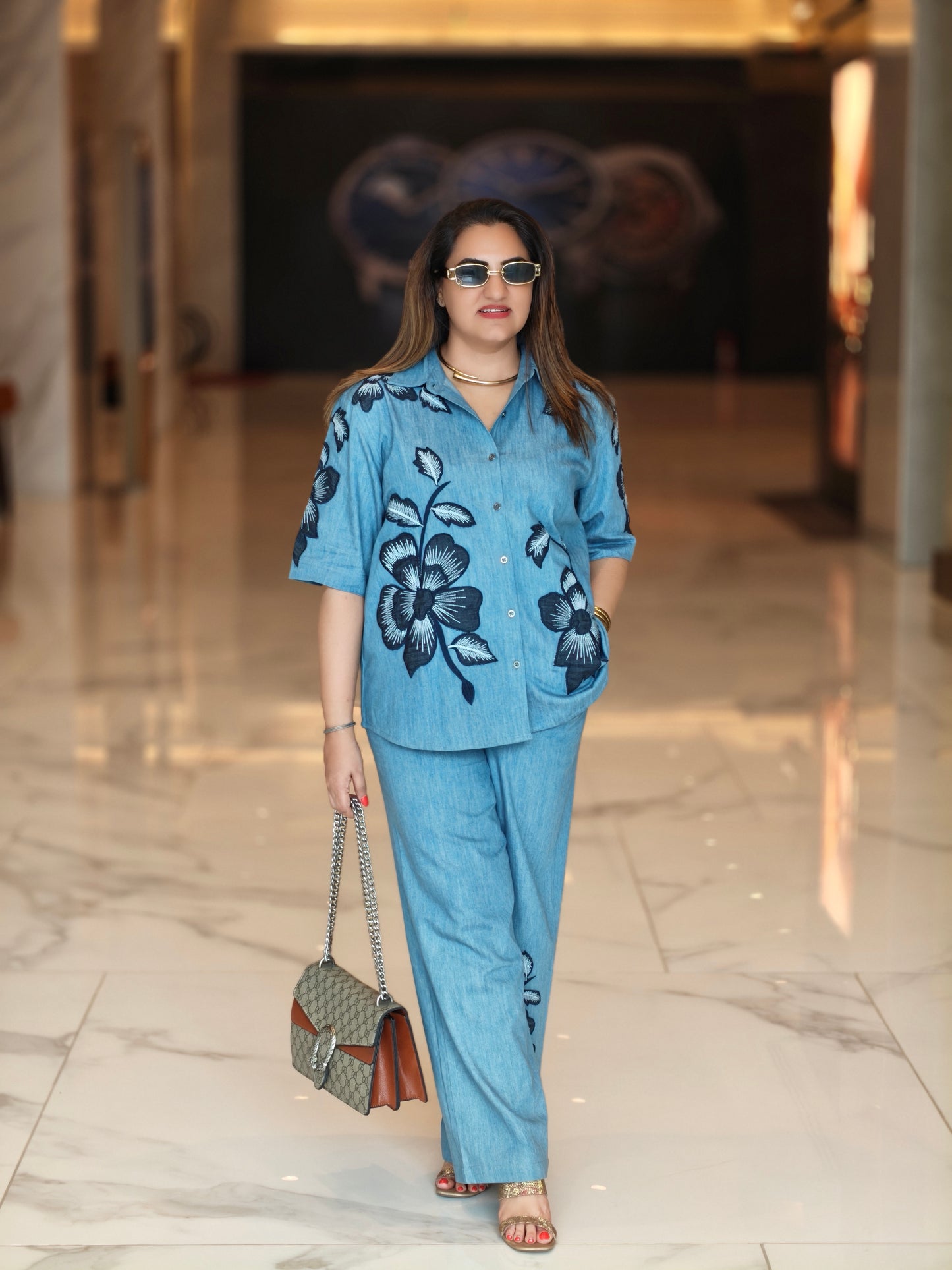 BIG FLOWER DENIM SET