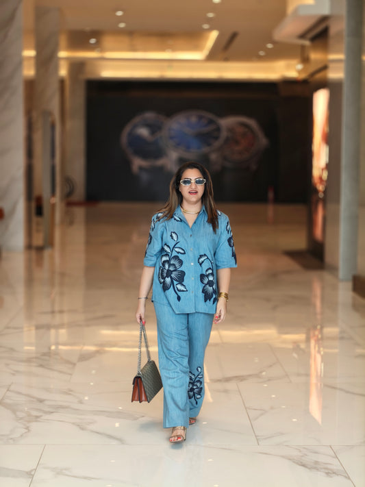 BIG FLOWER DENIM SET