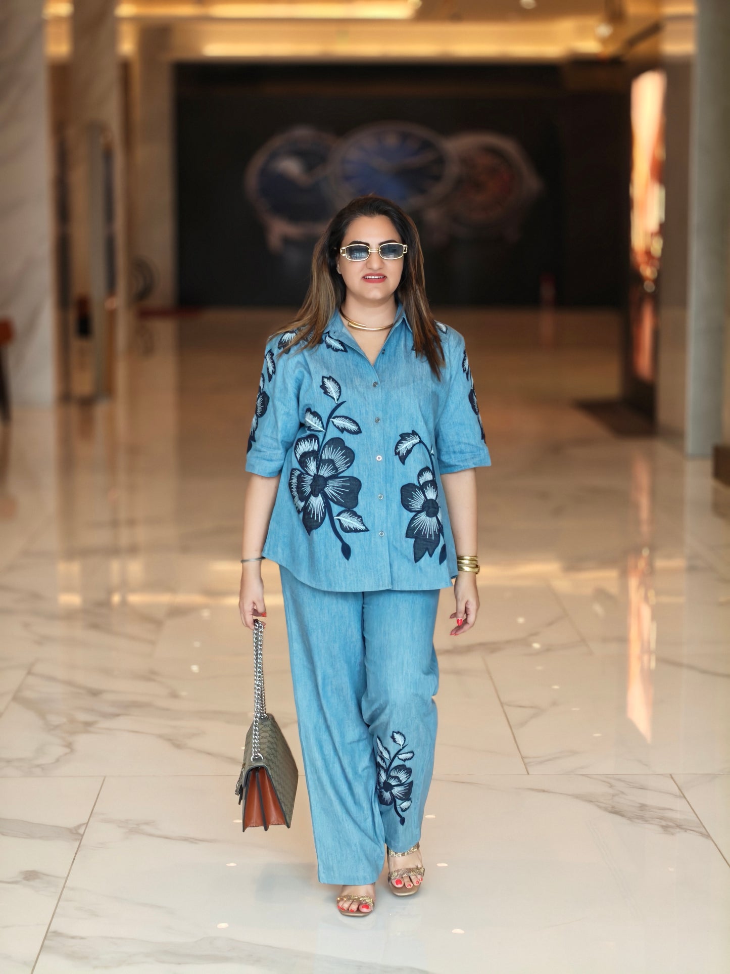 BIG FLOWER DENIM SET