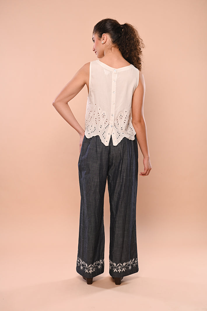 White Sleeveless Mirrorwork Top