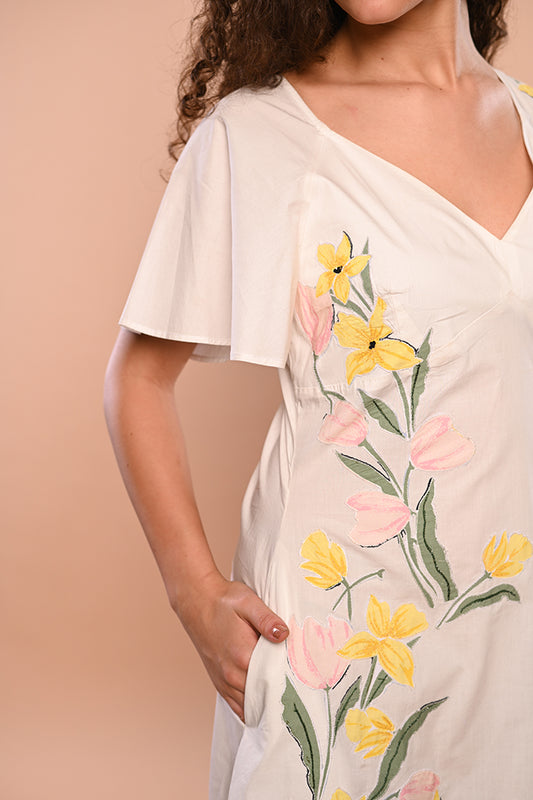 White Floral Applique Dress