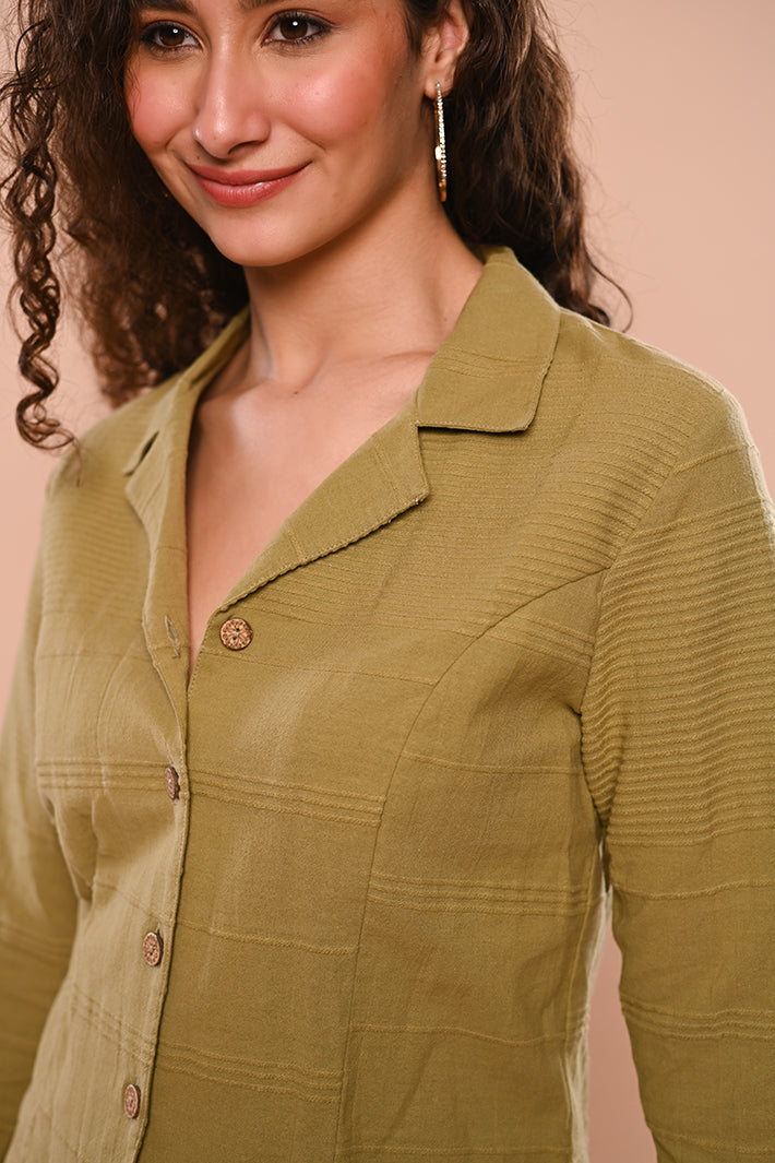 Green Ribbed Short Jacket & Straight Skirt