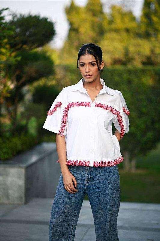 White Red Lace Glory Top