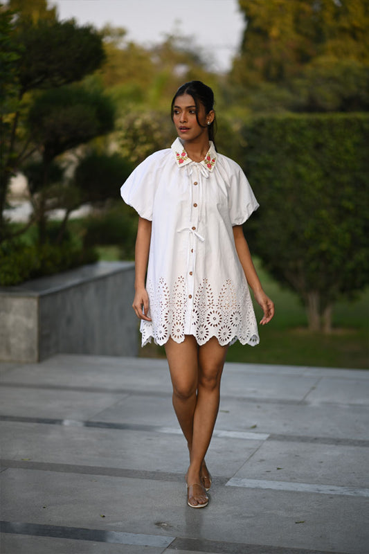 White Dress With Red Flower Collar