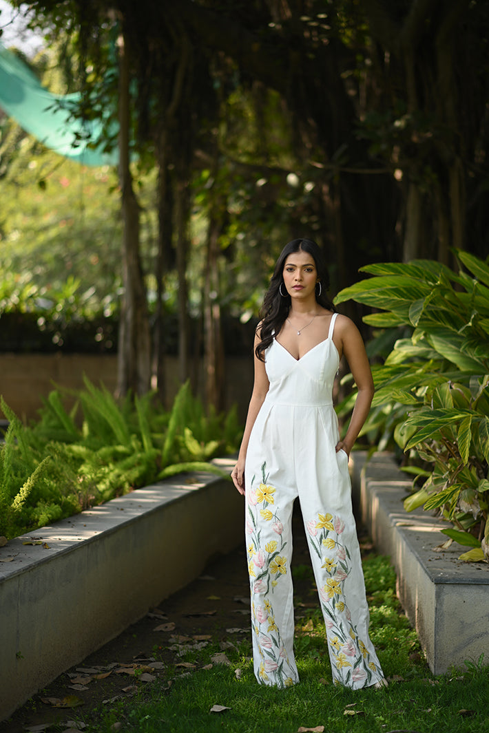 White Jumpsuit with Flowers