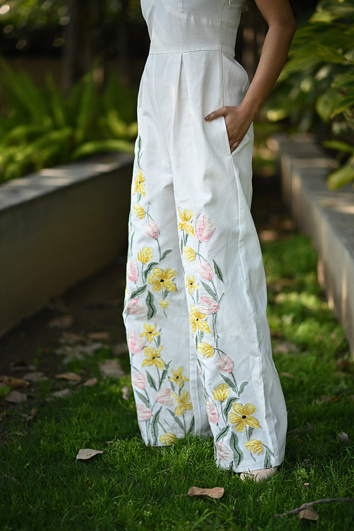 White Jumpsuit with Flowers