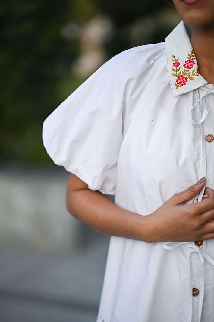 White Dress With Red Flower Collar