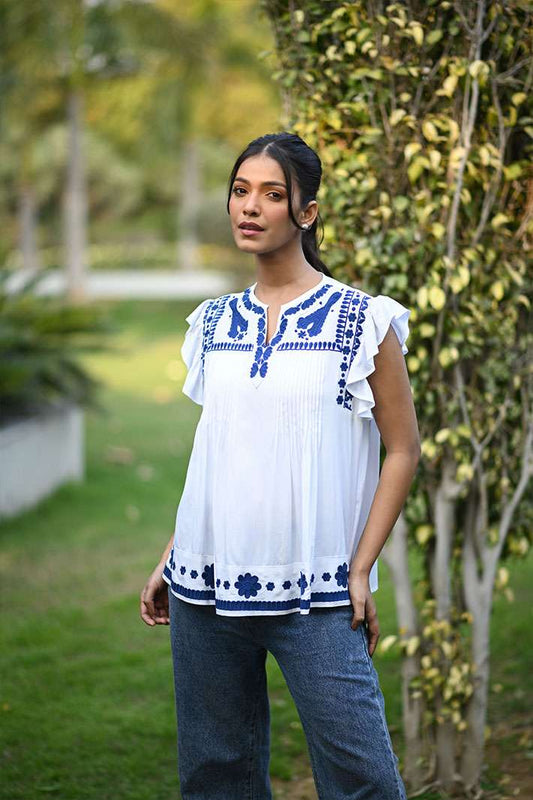 White & Blue Calm Top