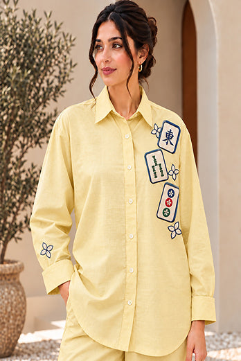 Butter Yellow Mahjong Shirt with 3 tiles
