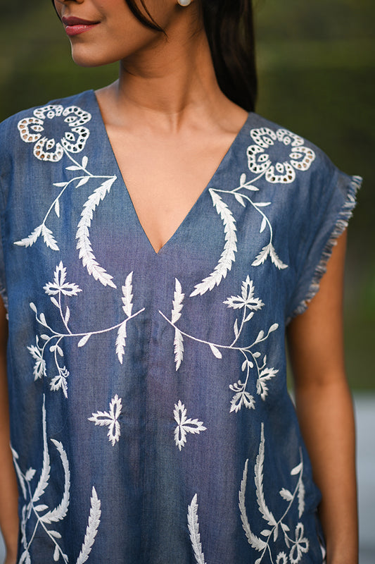 Denim Lyocell V Neck Sleeveless Top