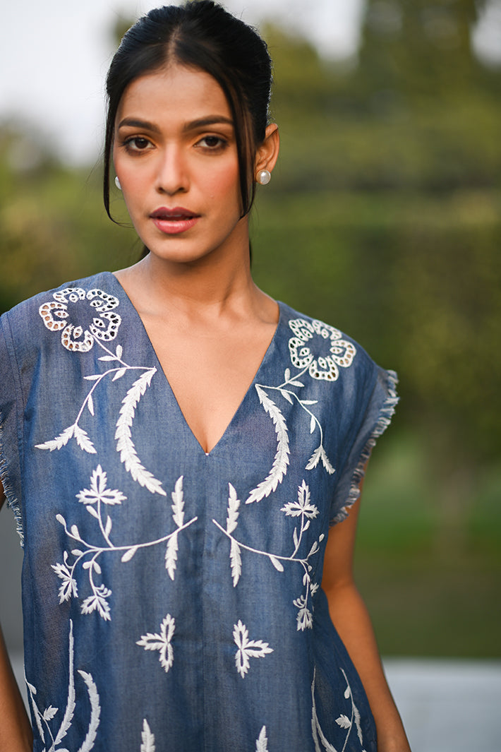 Denim Lyocell V Neck Sleeveless Top