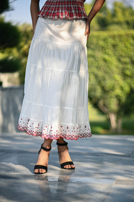 White Skirt with Red Embroidery