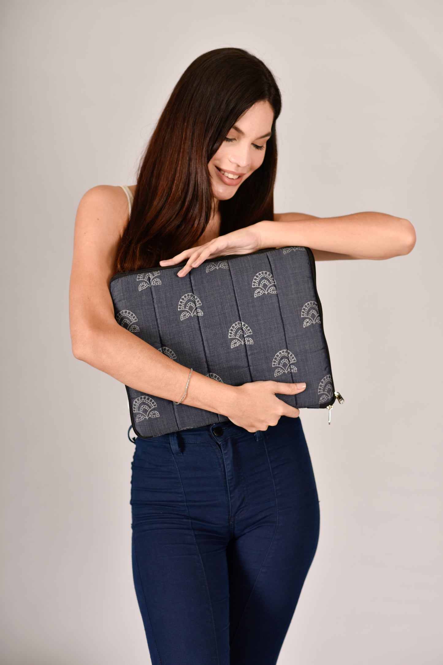 Denim Blockprinted Laptop Sleeve