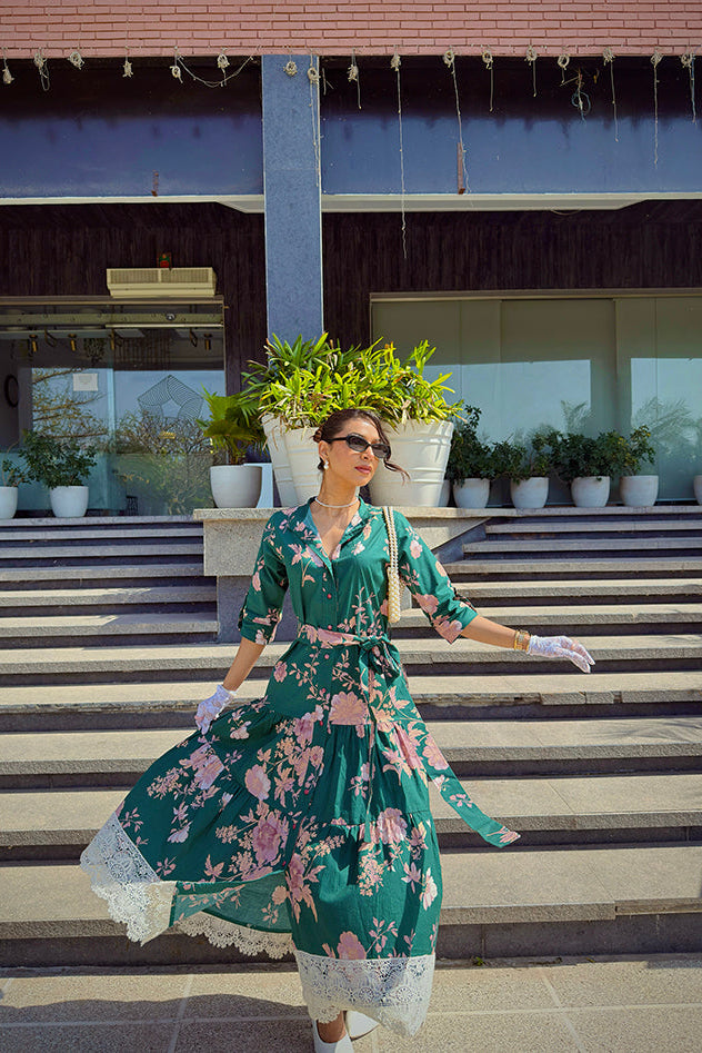 Green Printed Floral Dress