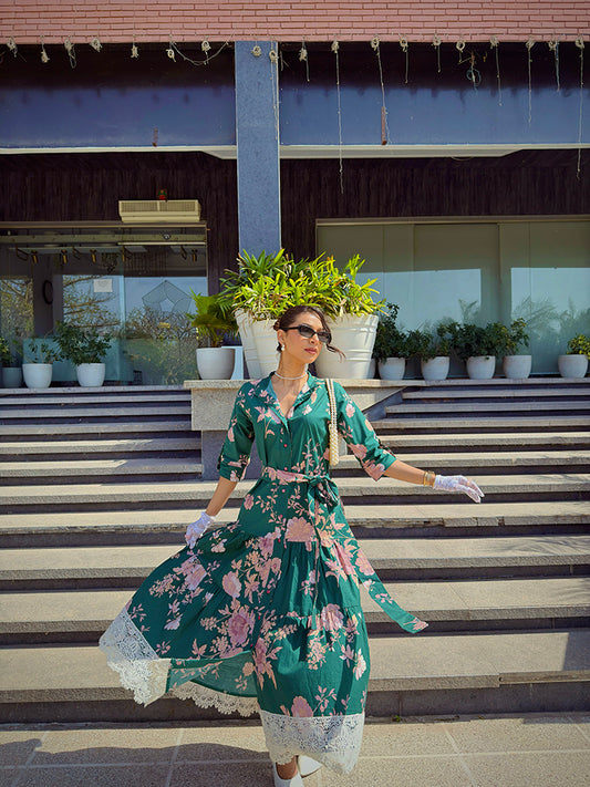 Green Printed Floral Dress