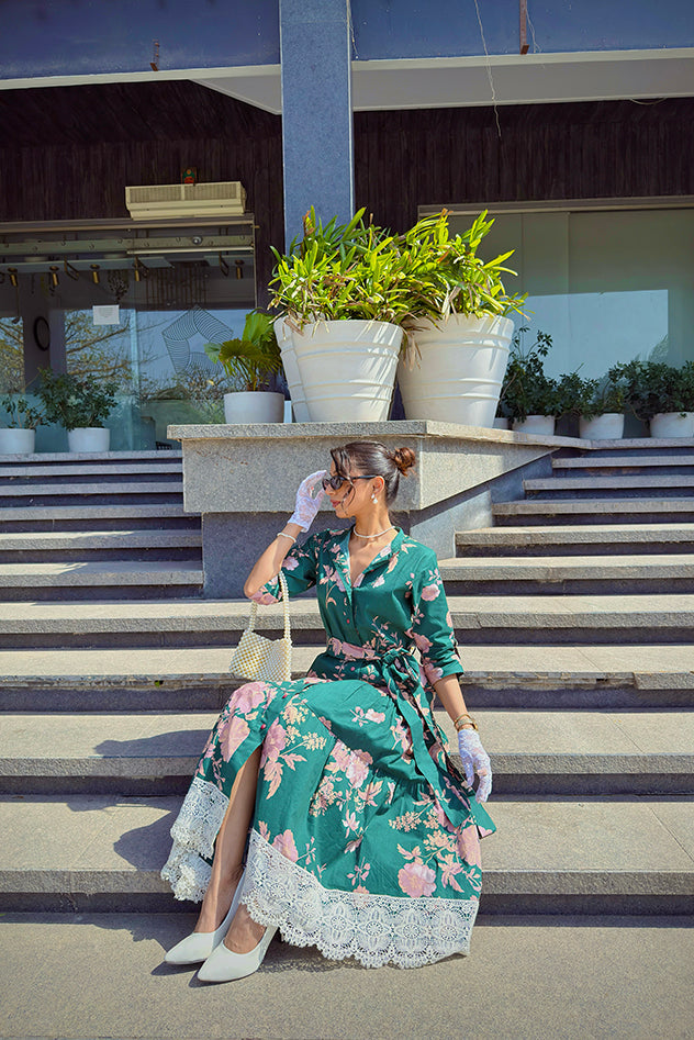 Green Printed Floral Dress