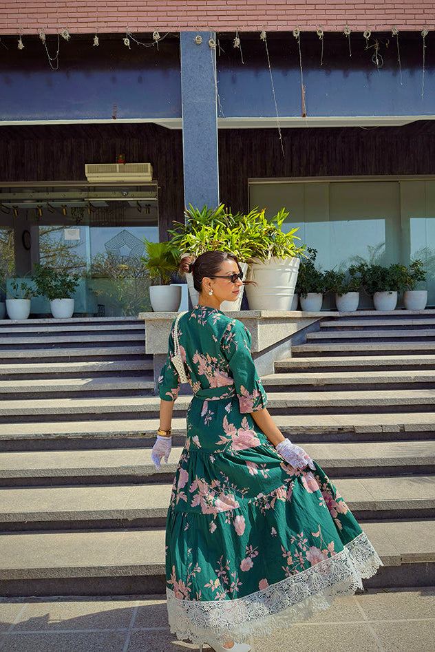 Green Printed Floral Dress