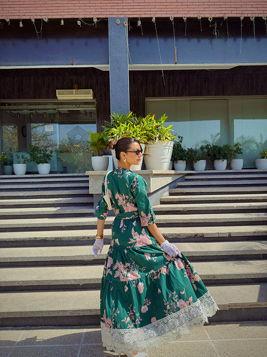Green Printed Floral Dress