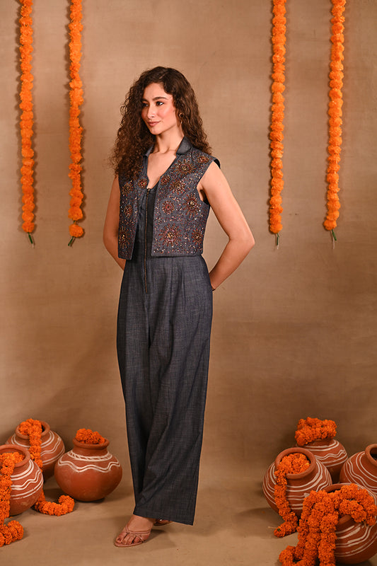 Denim Sequence Jacket & Jumpsuit