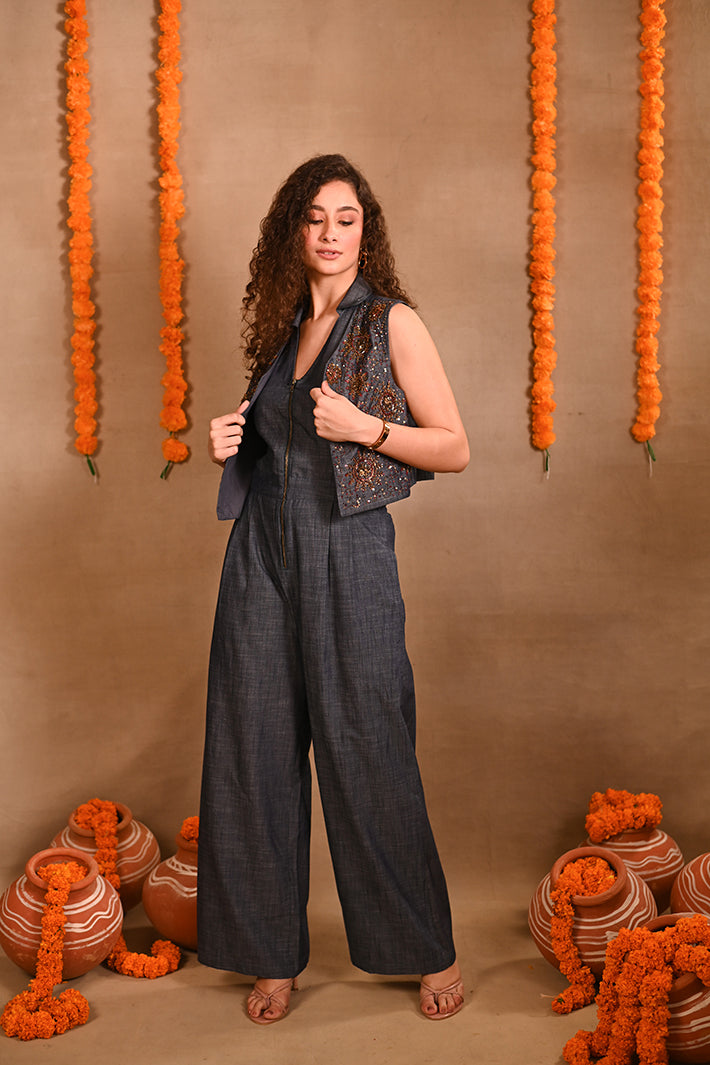 Denim Sequence Jacket & Jumpsuit