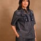 Floral Denim Cutwork Set