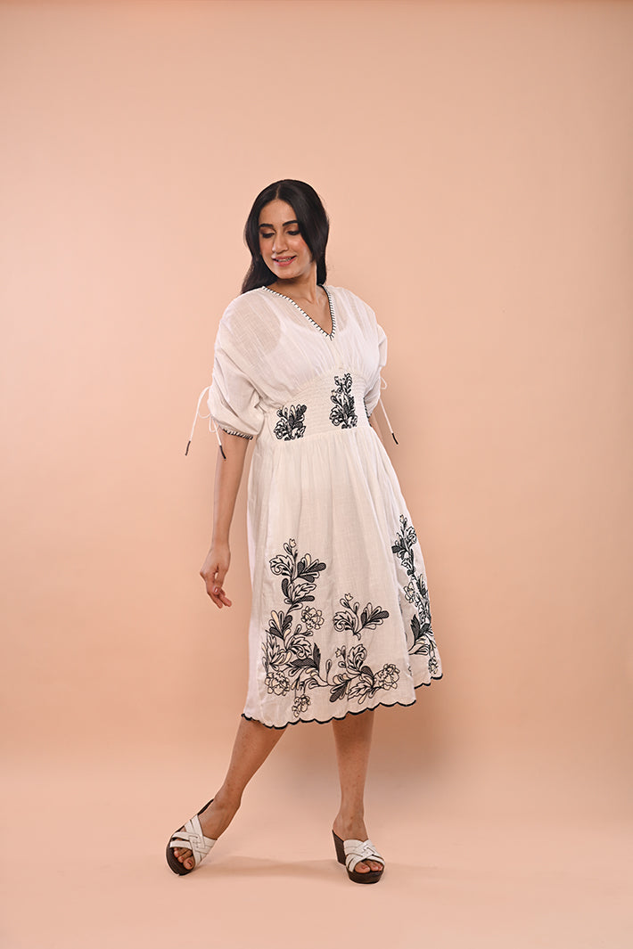 White & Black Floral Dress