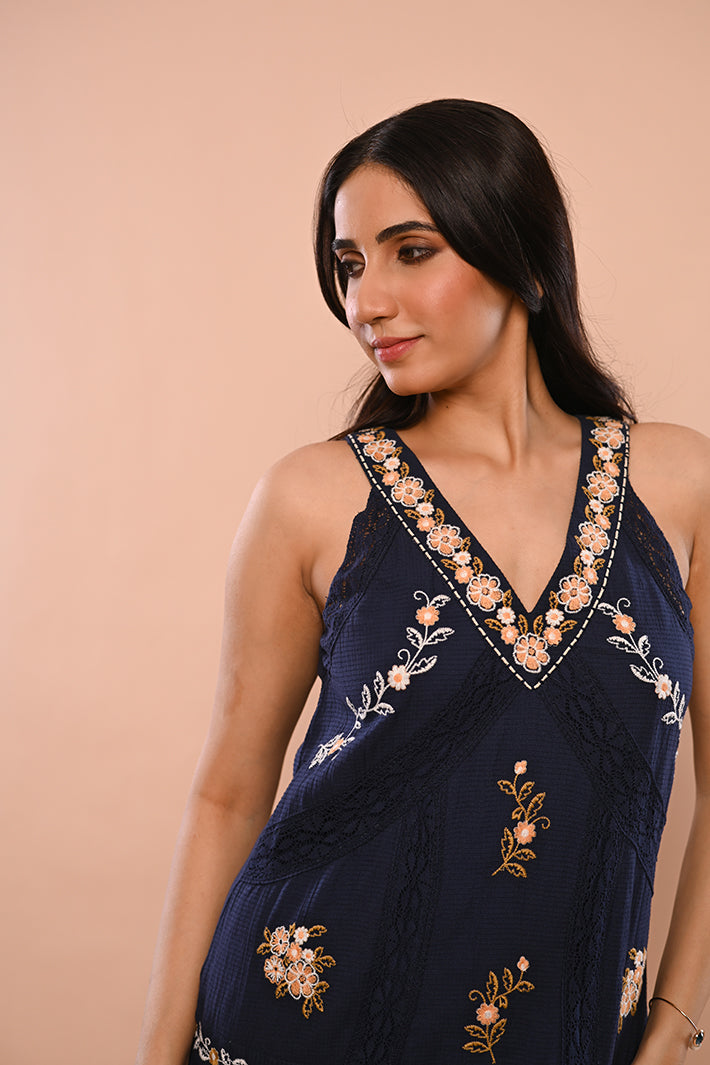 Navy Floral Fantasy Dress