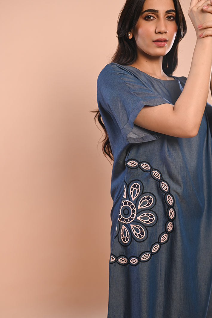 Round Mandala Denim Dress