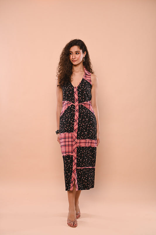 Check & Print Patchwork Dress