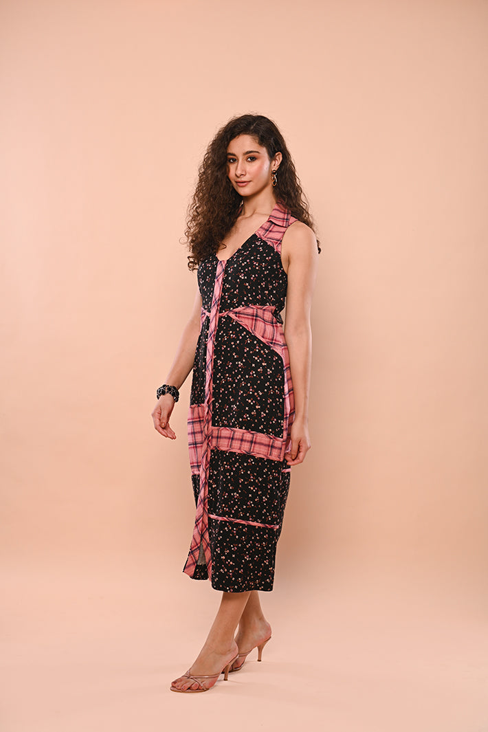 Check & Print Patchwork Dress
