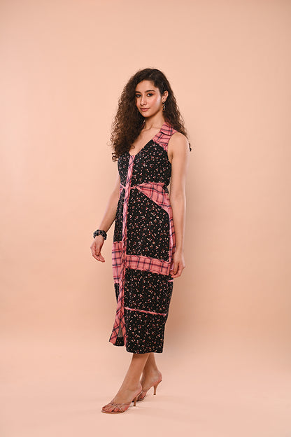 Check & Print Patchwork Dress