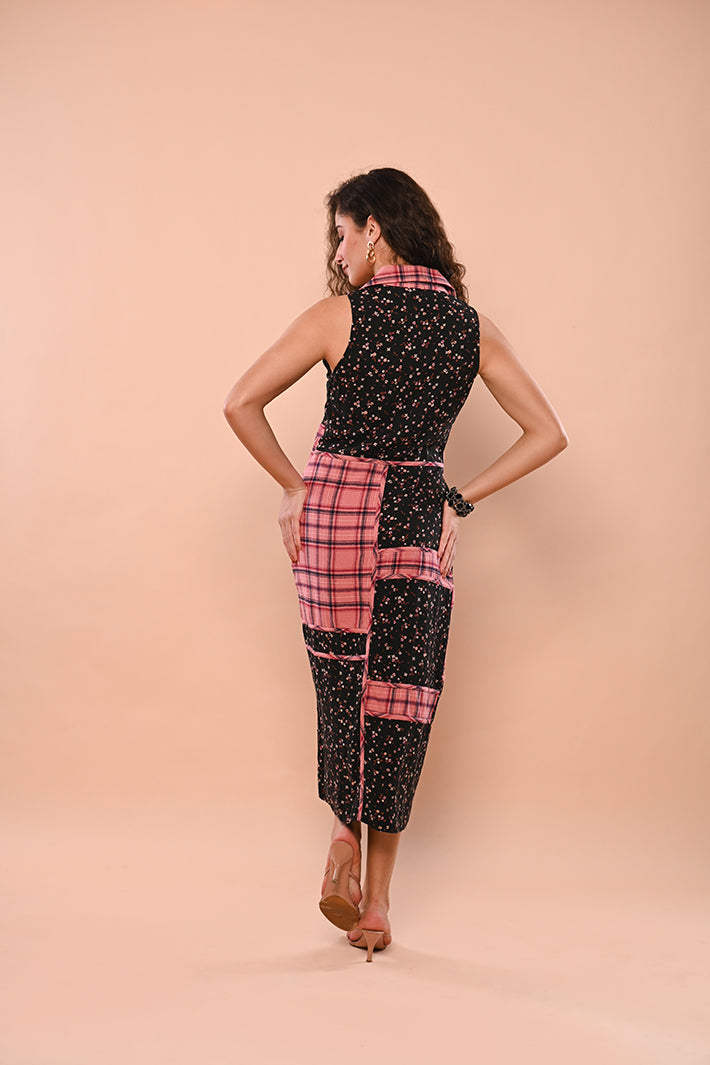 Check & Print Patchwork Dress