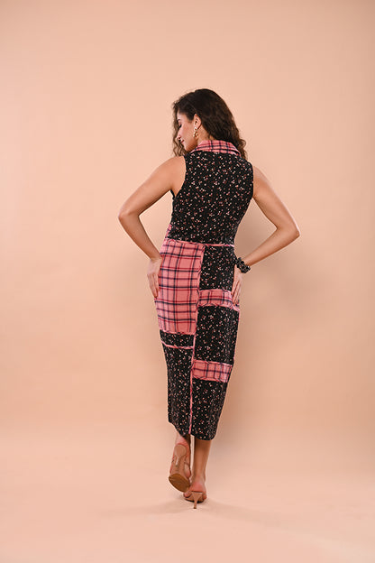 Check & Print Patchwork Dress
