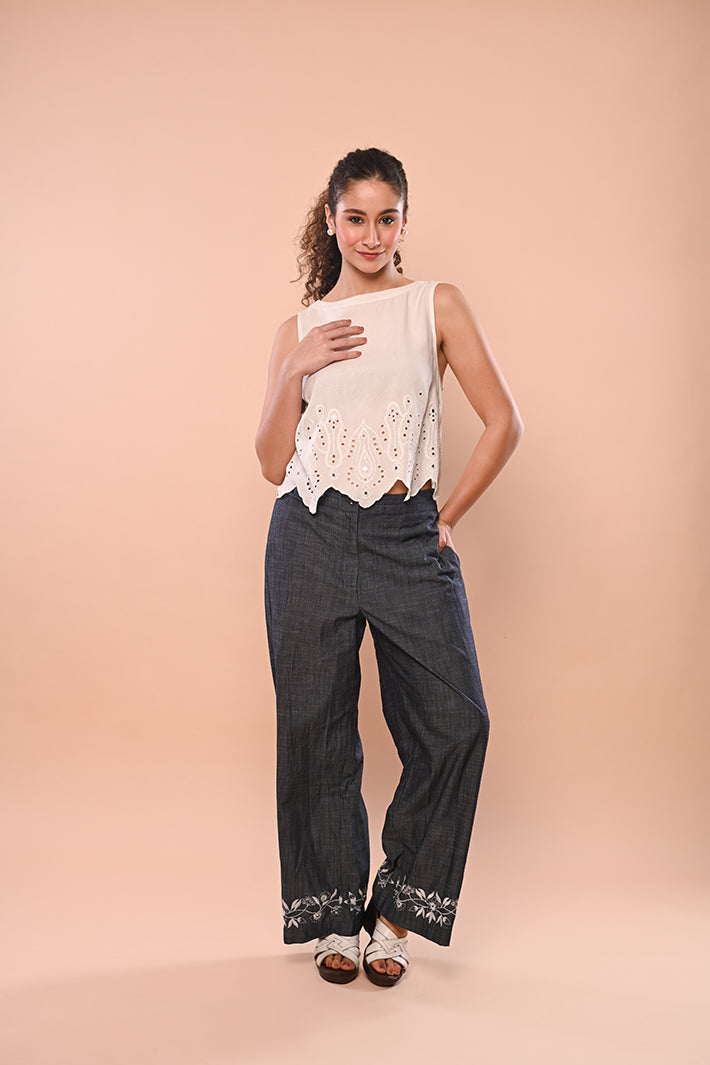White Sleeveless Mirrorwork Top