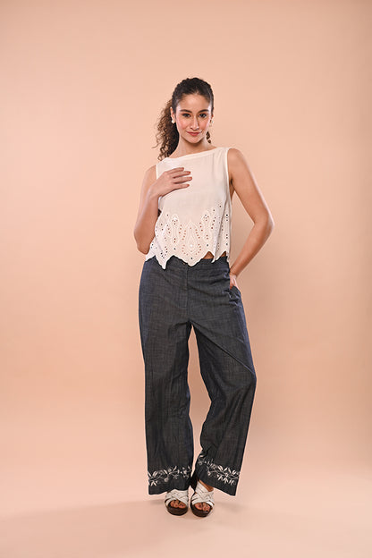 White Sleeveless Mirrorwork Top