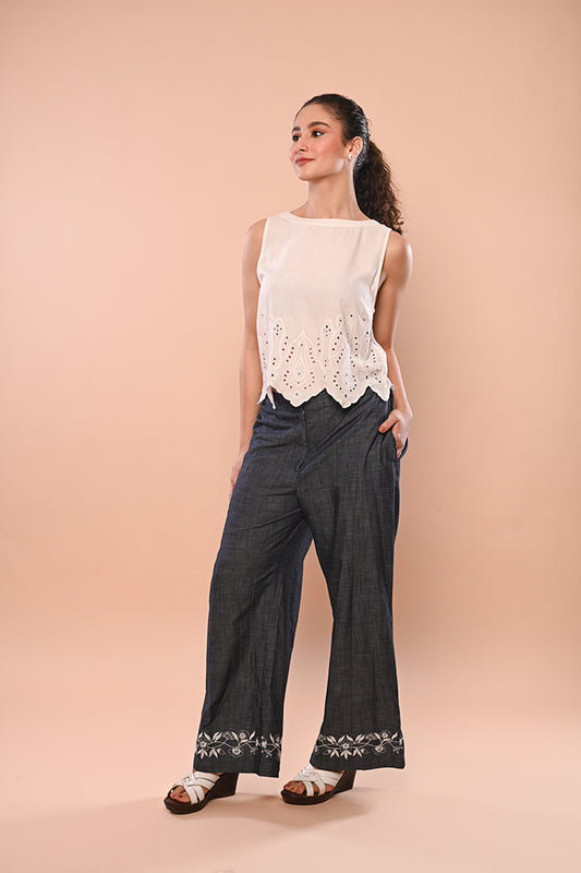 White Sleeveless Mirrorwork Top