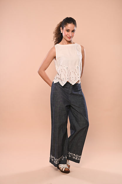 White Sleeveless Mirrorwork Top