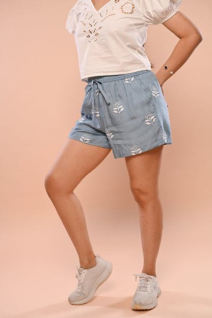 Light Denim Motif Shorts