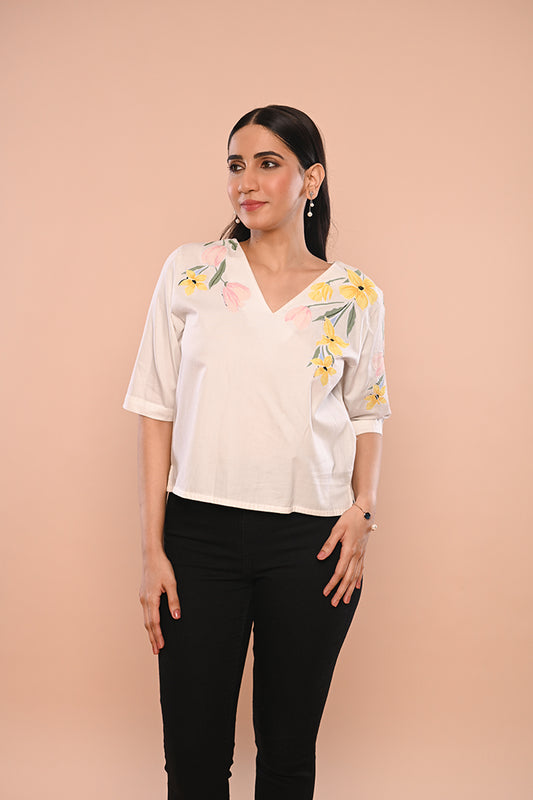 White Shirt With Flowers