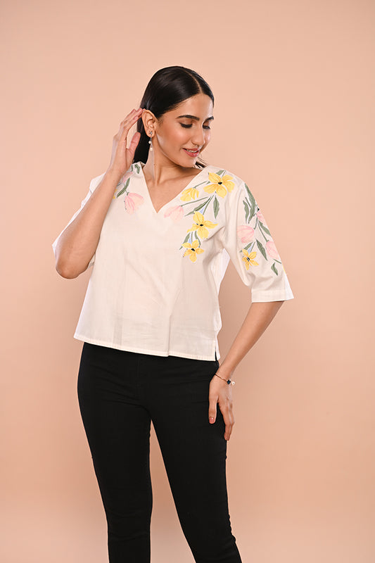 White Shirt With Flowers
