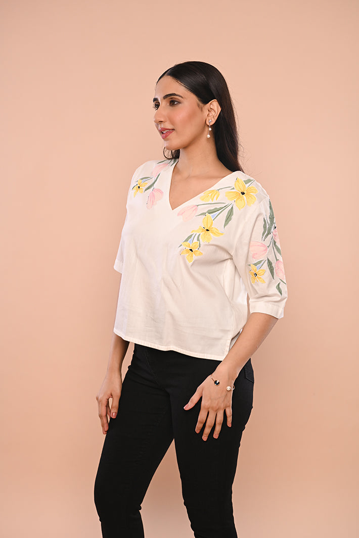 White Shirt With Flowers