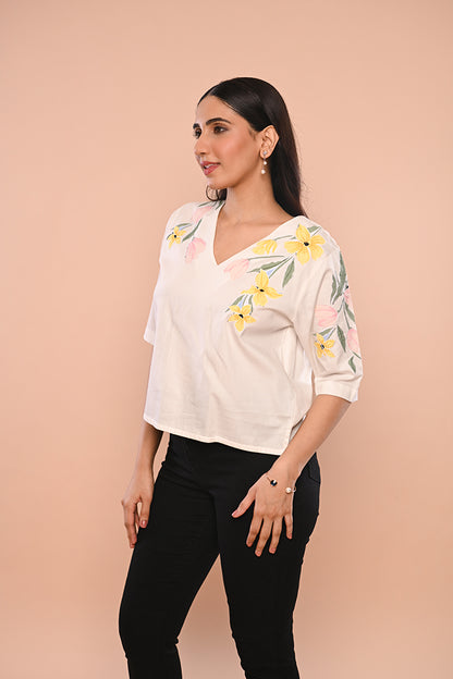 White Shirt With Flowers