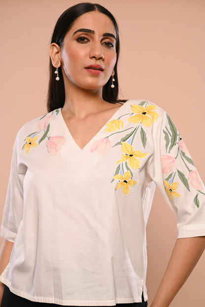 White Shirt With Flowers