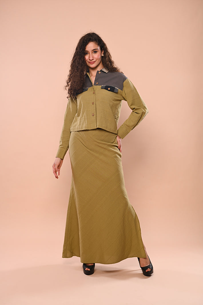 Green Grey Jacket with Green Long Skirt
