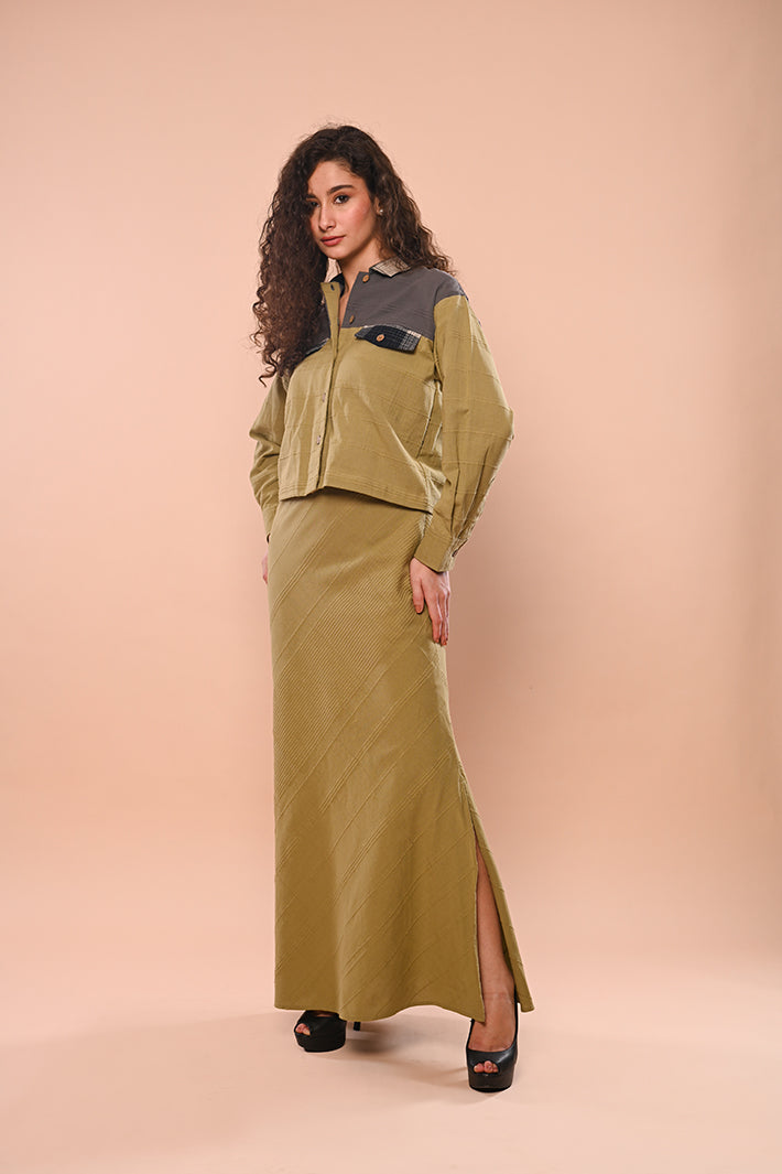 Green Grey Jacket with Green Long Skirt