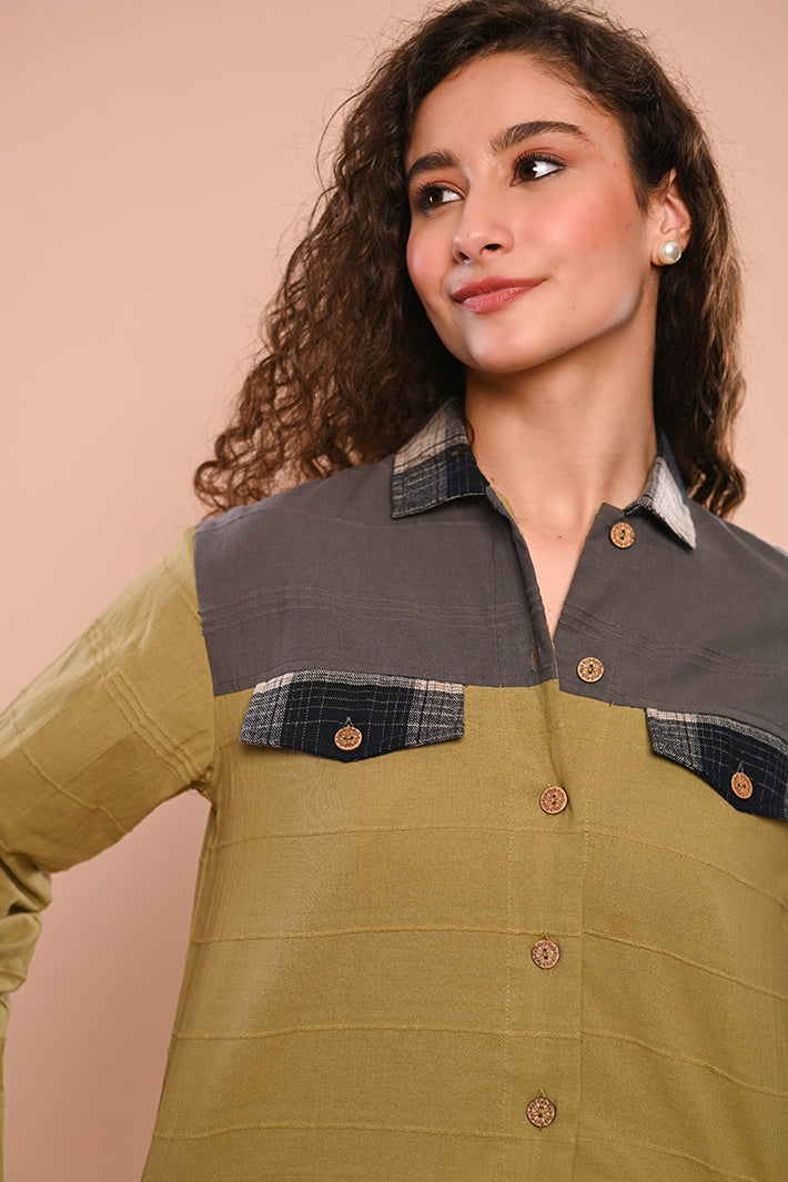 Green Grey Jacket with Green Long Skirt