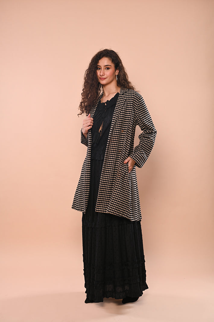 Black & Beige Long Overcoat