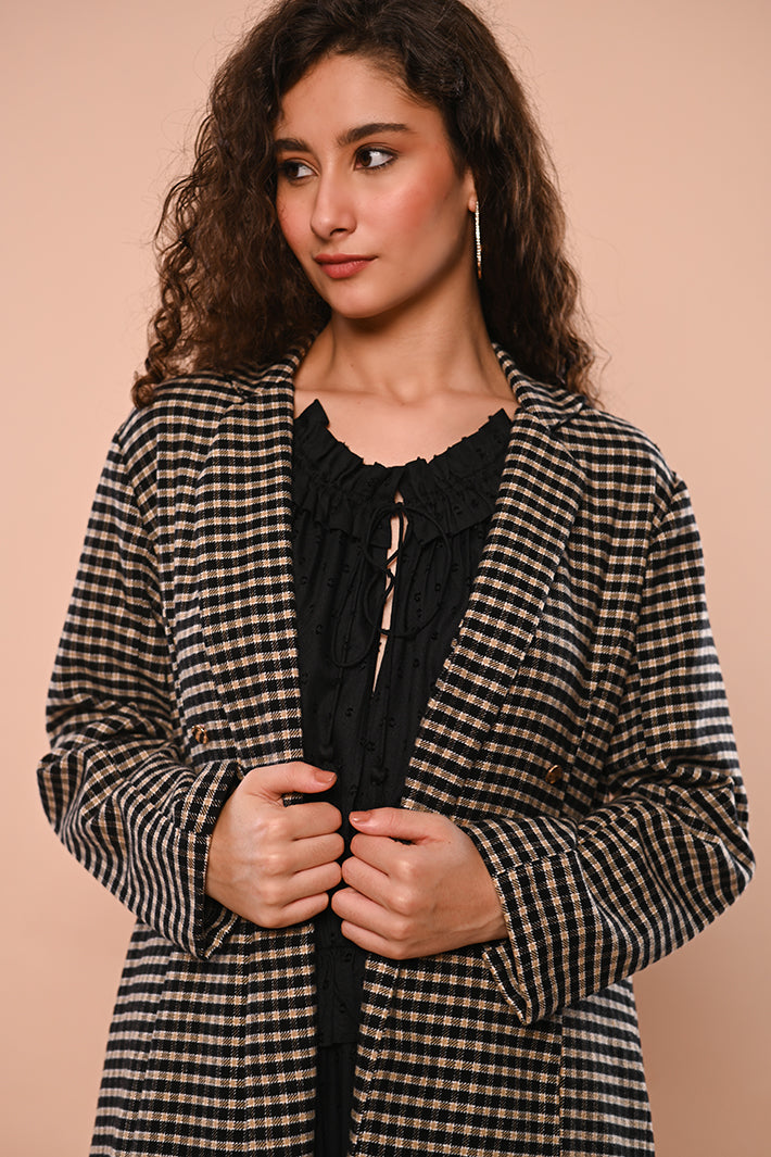 Black & Beige Long Overcoat